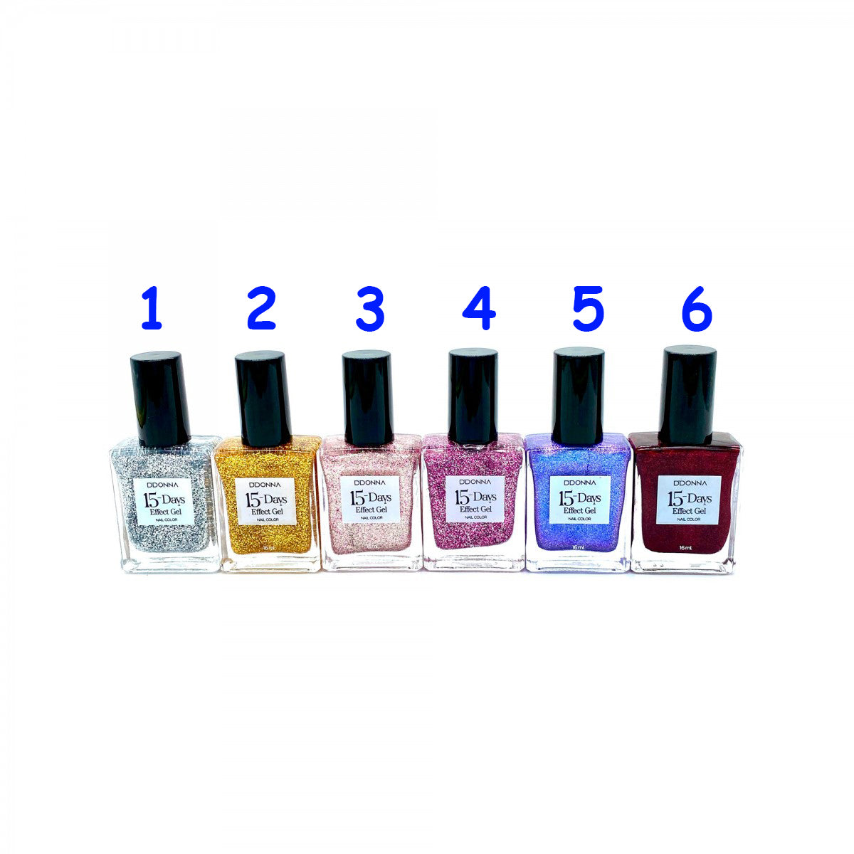 GLITTER 15 DAYS EFFECT GEL 6 COLOURS 92